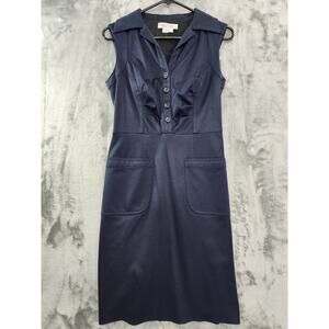 Vintage 90s Kay Unger Sleeveless Stretch Cotton Sheath Dress Size 4 Blue Lined